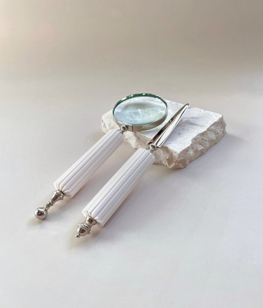 Magnifying Glass and Letter Opener Set - White