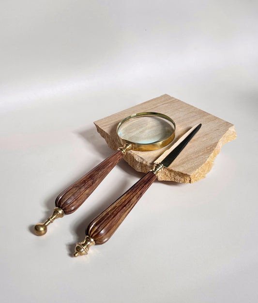 Magnifying Glass and Letter Opener Set - Brown