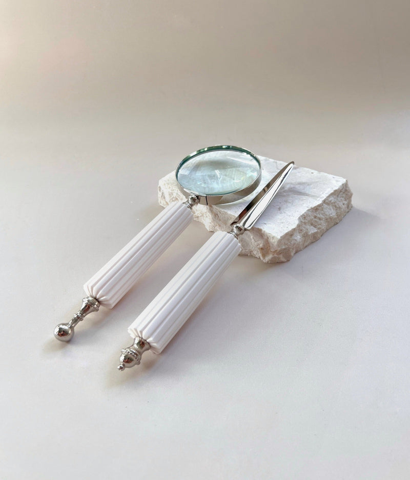 Magnifying Glass and Letter Opener Set - White